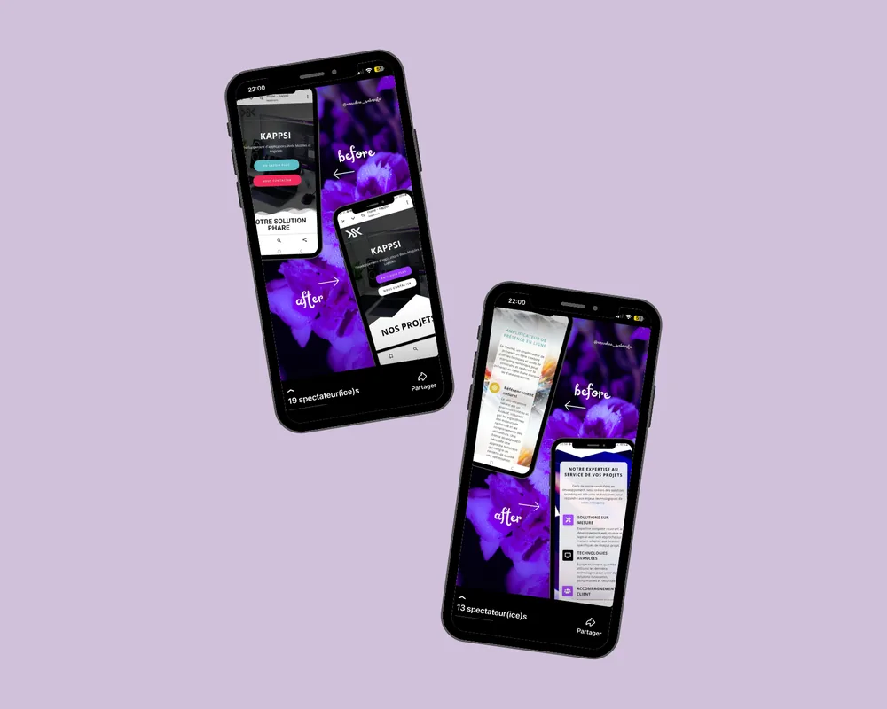 Avant et après la refonte du site Kappsi, sur téléphone